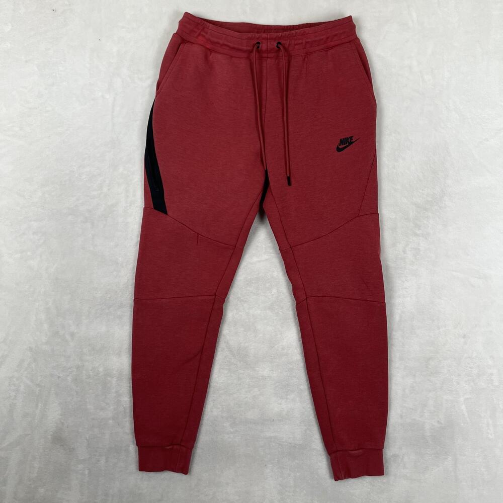 Nike Tech Fleece Sweatpants Mens Small Red Joggers Zip Pocket Tapered Athletic